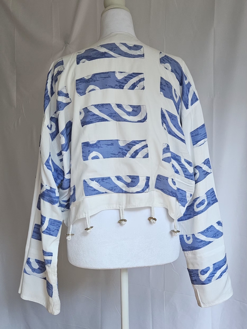 Nativewear Designs Vintage Crop Jacket L Rayon Blue White Avant Garde Boho - Picture 4 of 14
